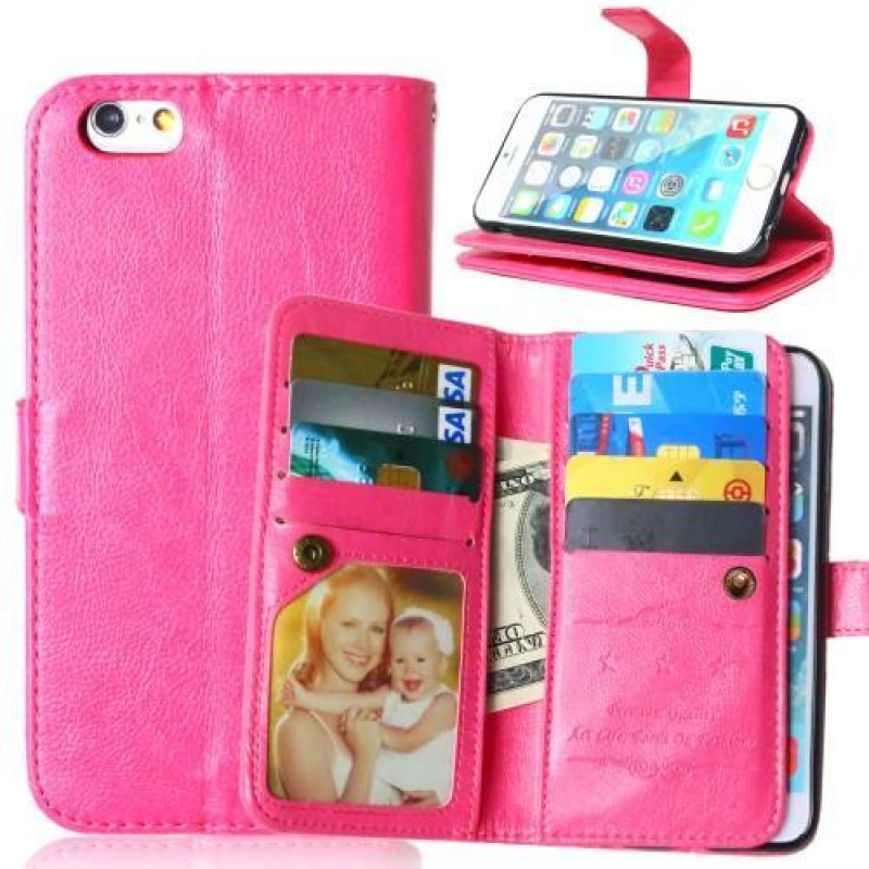 Őrült PU bőr könyvtáska iPhone 6s Plus és 6 Plus készülékhez - rózsaszínű