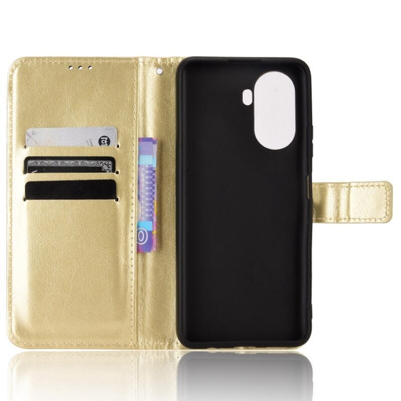 Őrült PU bőr pénztárca tok mobiltelefonhoz Huawei Nova Y70 - arany színű