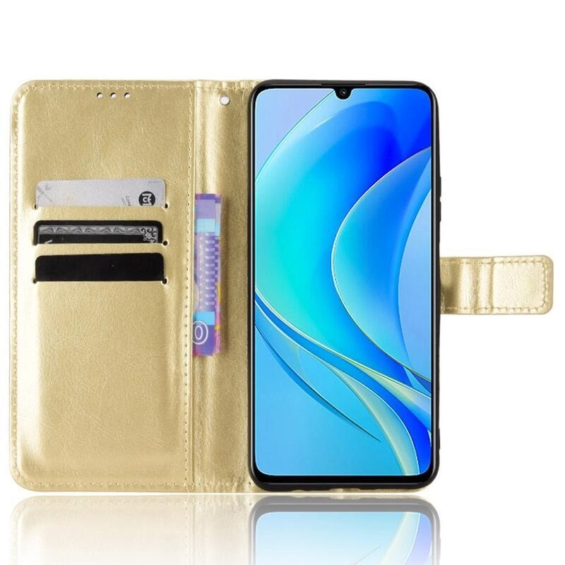 Őrült PU bőr pénztárca tok mobiltelefonhoz Huawei Nova Y70 - arany színű