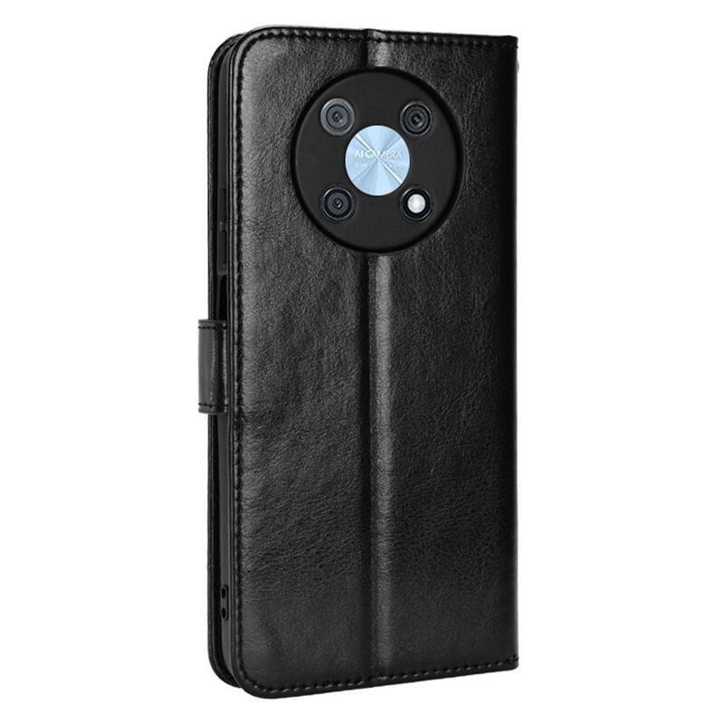 Őrült PU bőr pénztárca tok mobiltelefonhoz Huawei Nova Y90 - fekete