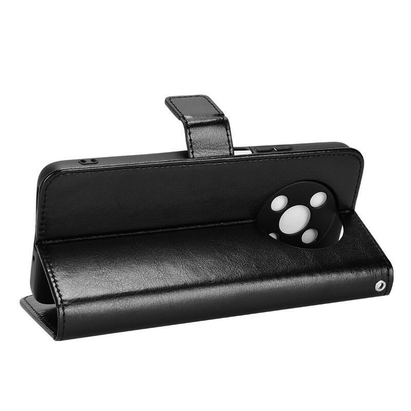 Őrült PU bőr pénztárca tok mobiltelefonhoz Huawei Nova Y90 - fekete