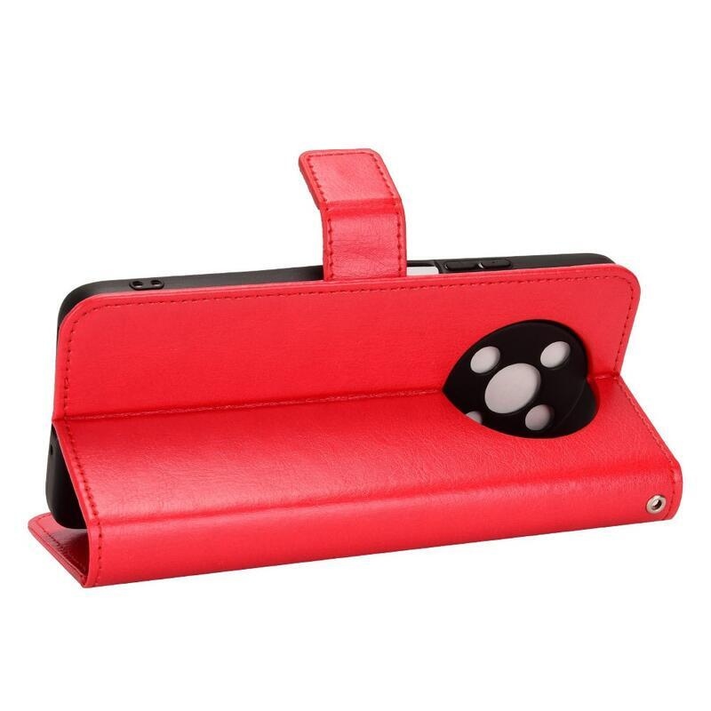 Őrült PU bőr pénztárca tok mobiltelefonhoz Huawei Nova Y90 - piros
