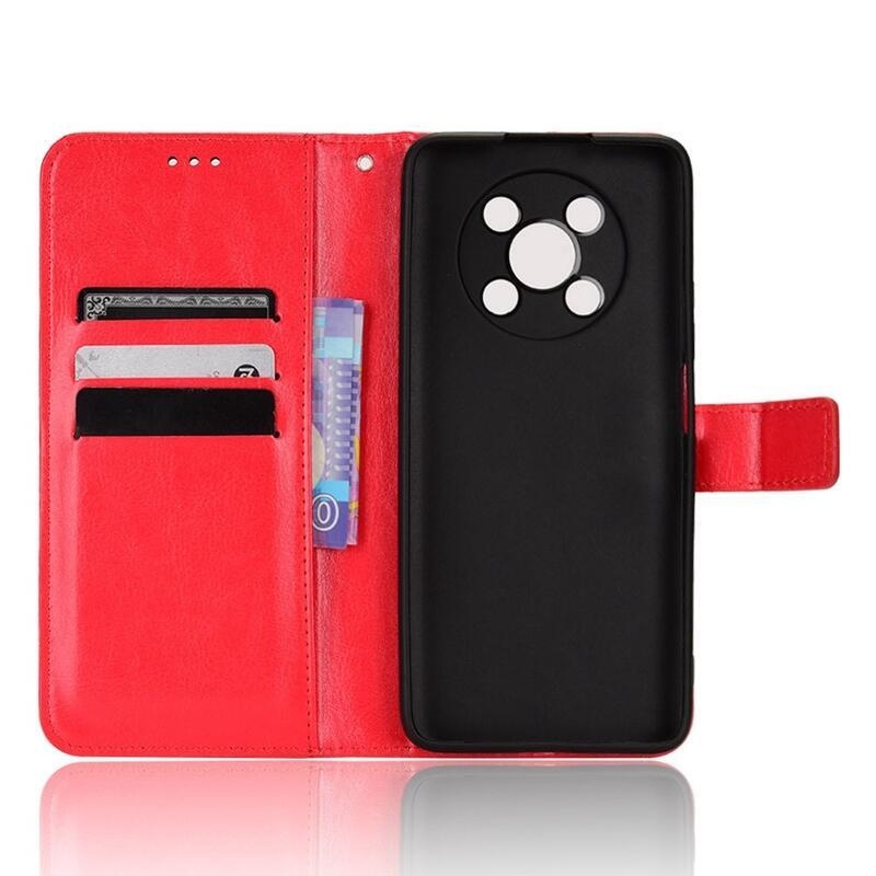 Őrült PU bőr pénztárca tok mobiltelefonhoz Huawei Nova Y90 - piros