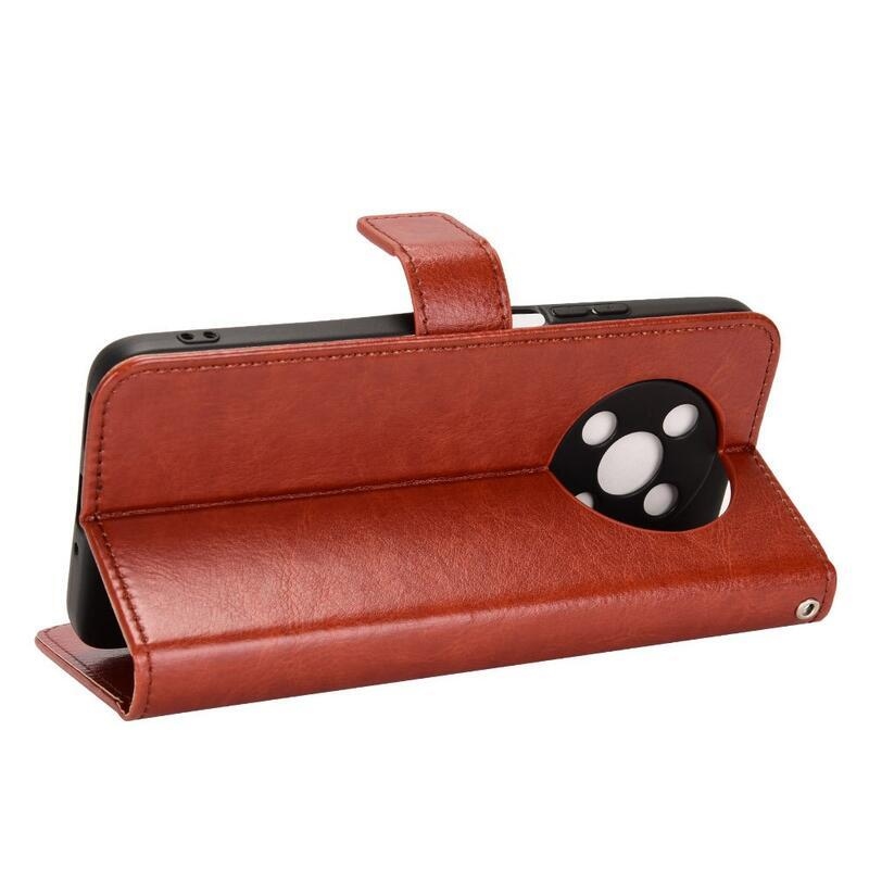 Őrült PU bőr pénztárca tok mobiltelefonhoz Huawei Nova Y90 - barna