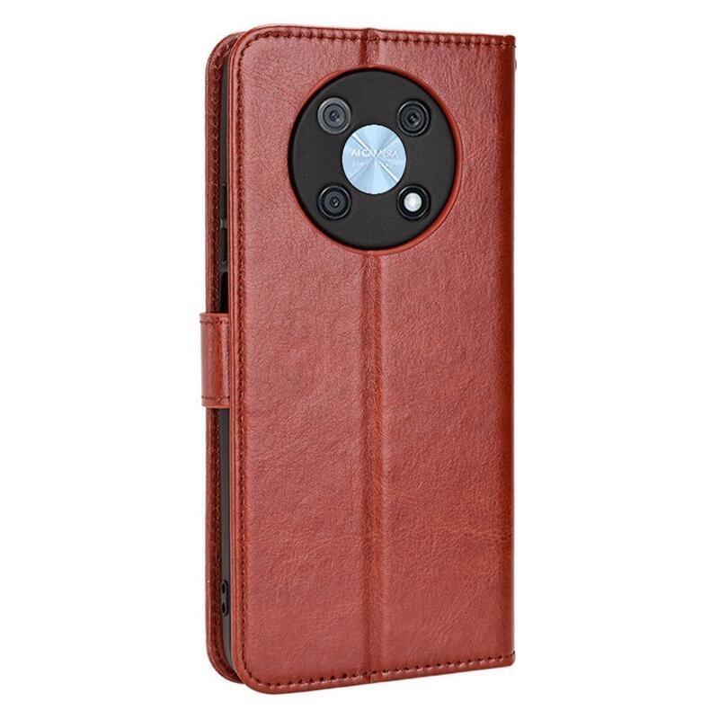Őrült PU bőr pénztárca tok mobiltelefonhoz Huawei Nova Y90 - barna