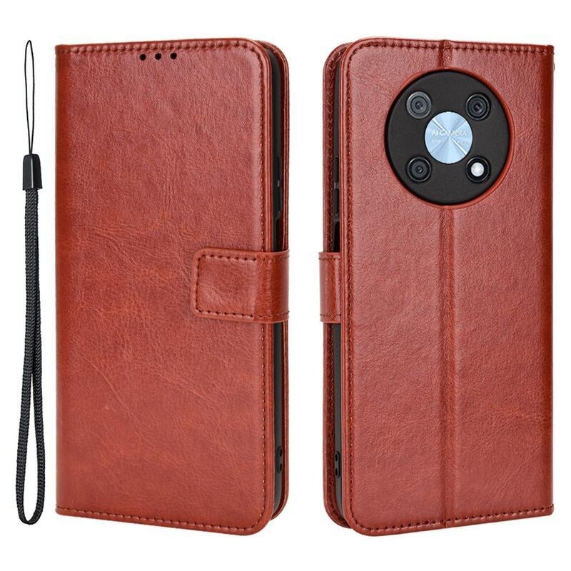 Őrült PU bőr pénztárca tok mobiltelefonhoz Huawei Nova Y90 - barna