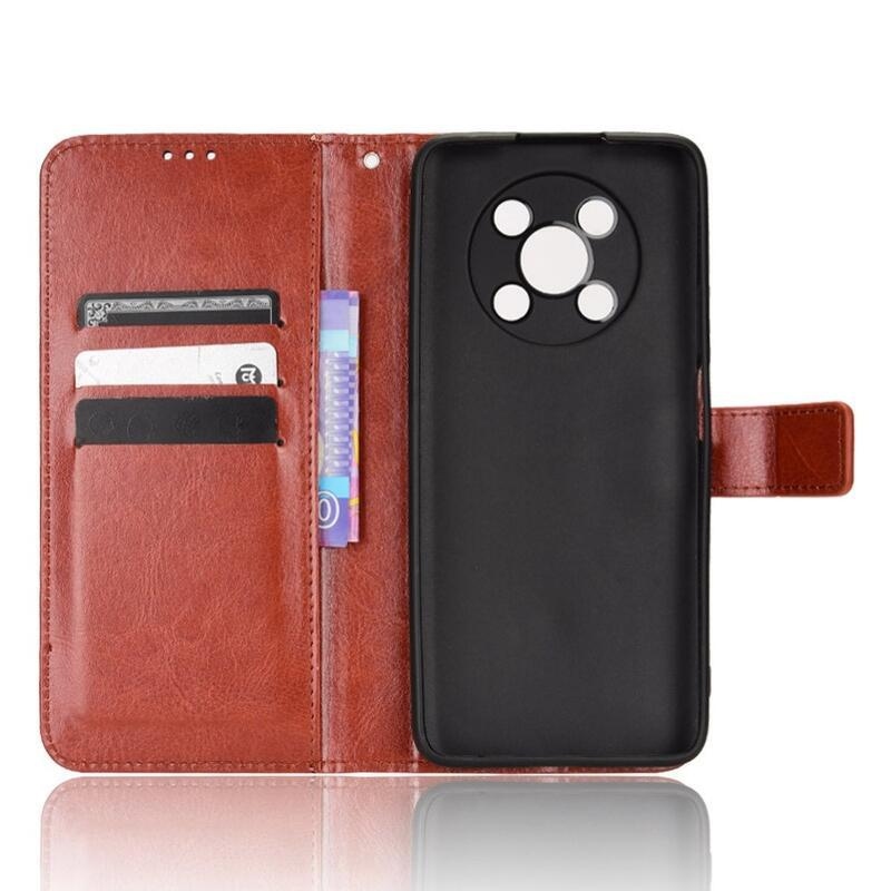 Őrült PU bőr pénztárca tok mobiltelefonhoz Huawei Nova Y90 - barna