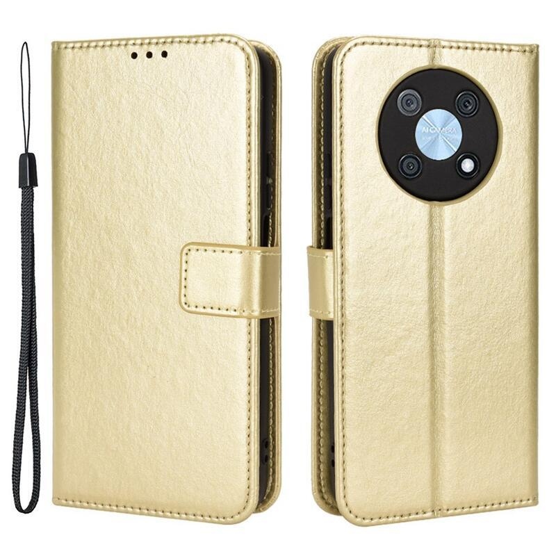 Őrült PU bőr pénztárca tok mobiltelefonhoz Huawei Nova Y90 - arany színű