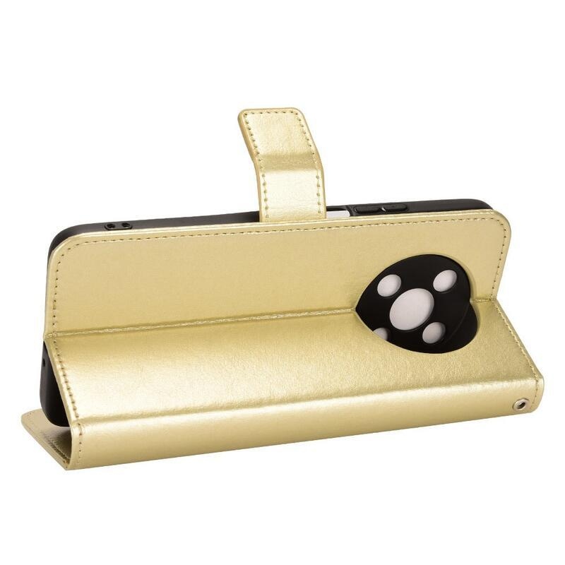 Őrült PU bőr pénztárca tok mobiltelefonhoz Huawei Nova Y90 - arany színű