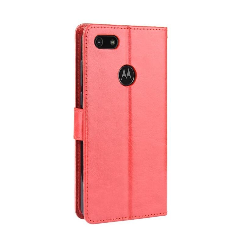Őrült PU bőr pénztárca tok Motorola Moto E6 Play-hez - piros