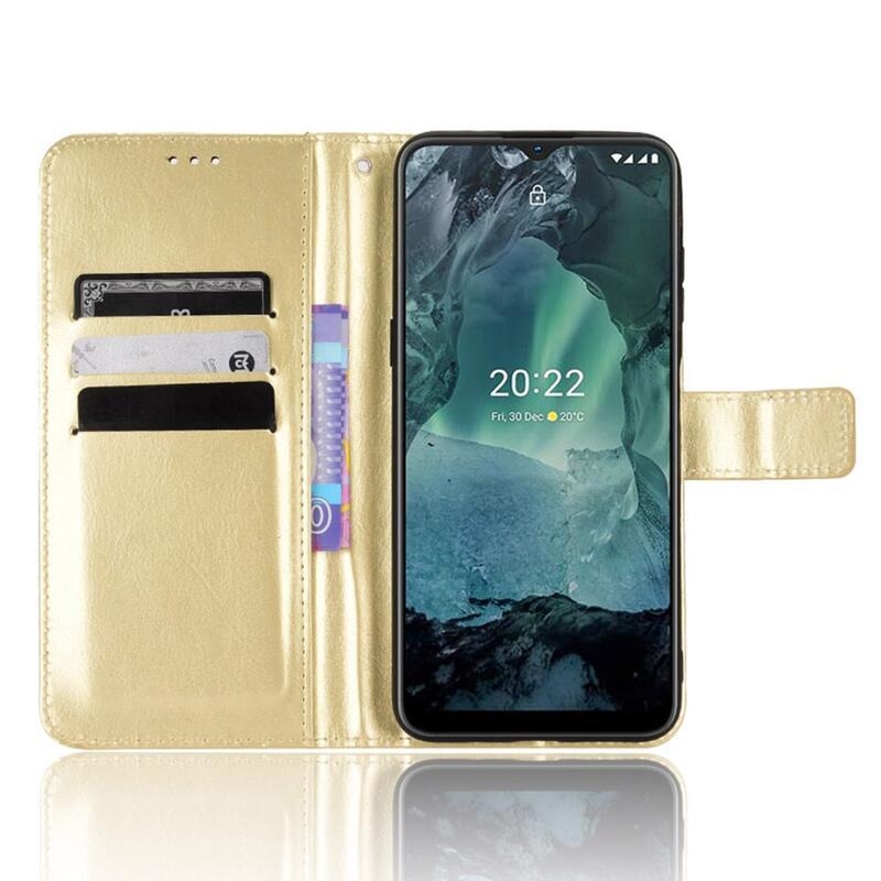 Őrült PU bőr pénztárca tok Nokia G11/G21 - arany színű