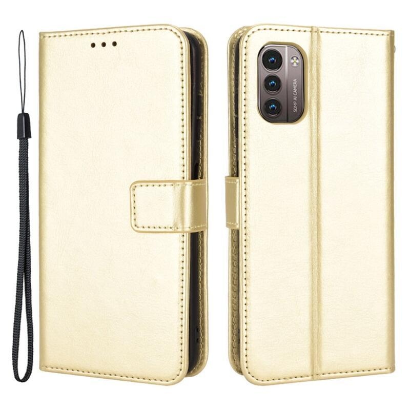 Őrült PU bőr pénztárca tok Nokia G11/G21 - arany színű