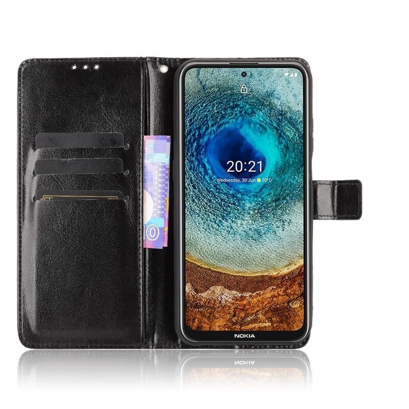 Őrült PU bőr pénztárca tok Nokia X10/X20-hoz - fekete