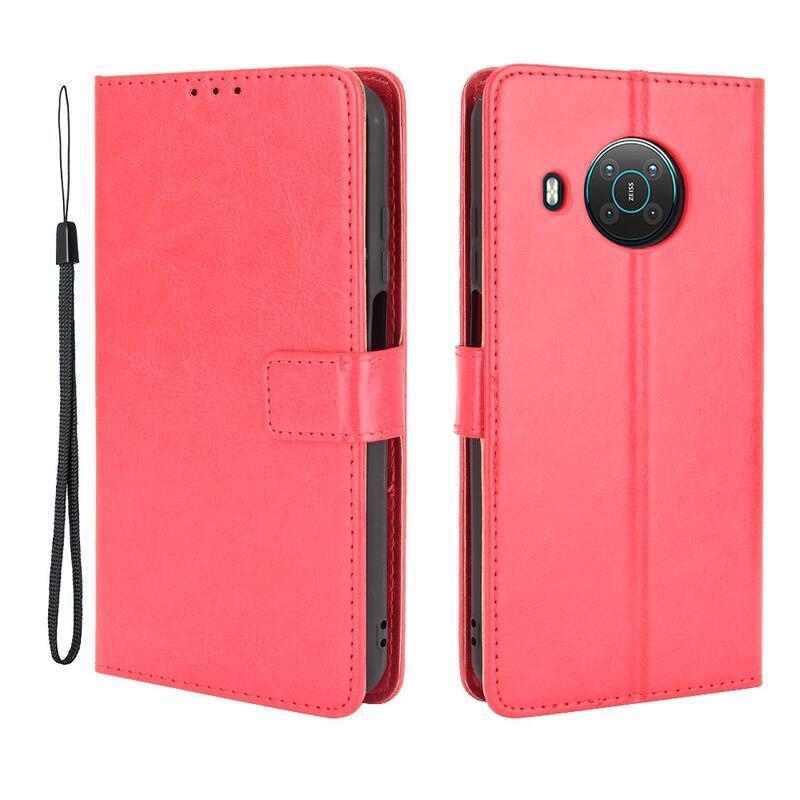 Őrült PU bőr pénztárca tok Nokia X10/X20 készülékhez - piros színben