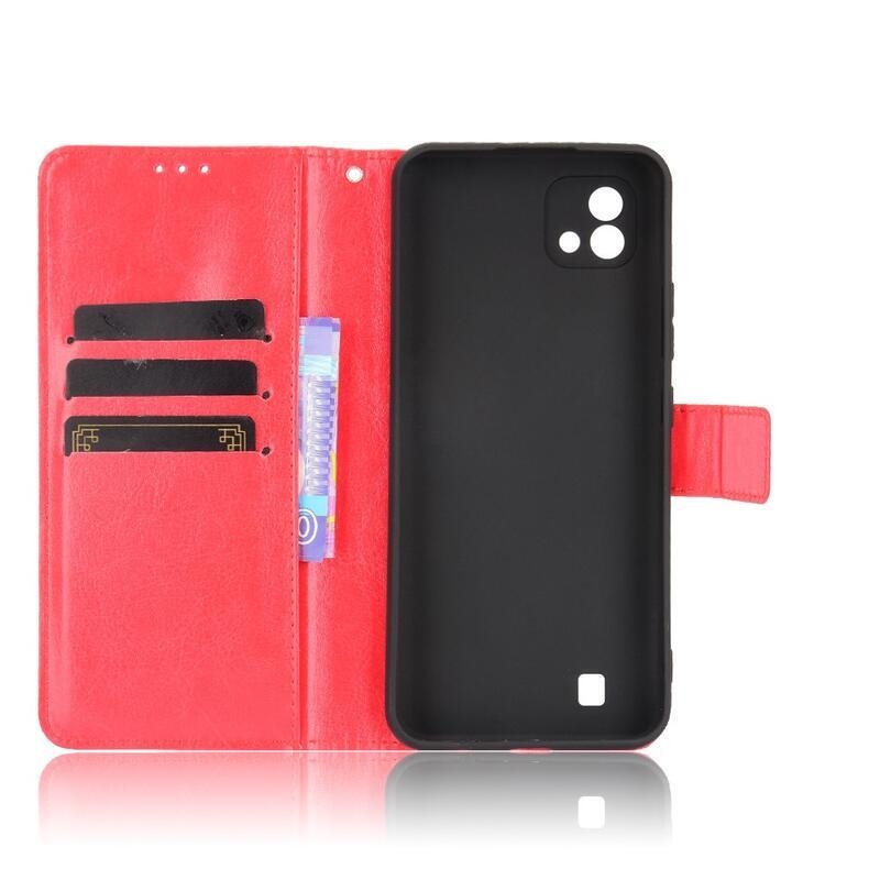Őrült PU bőr pénztárca tok mobilhoz Realme C11 (2021) - piros