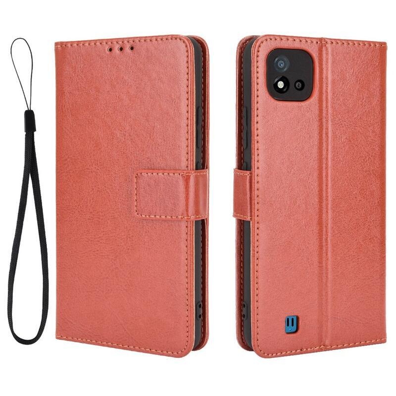 Őrült PU bőr pénztárca tok mobilhoz Realme C11 (2021) - barna