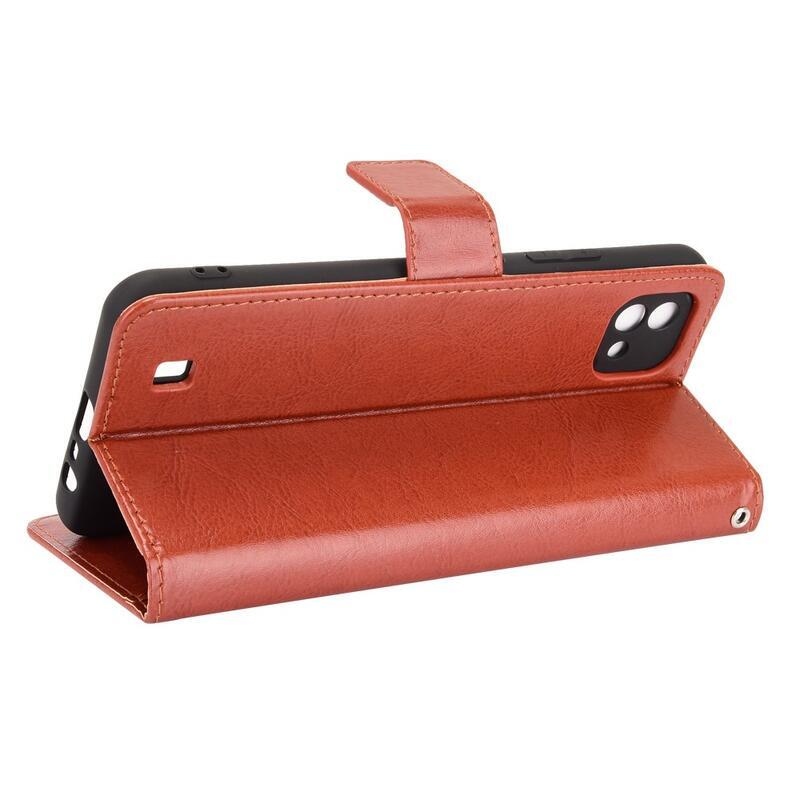 Őrült PU bőr pénztárca tok mobilhoz Realme C11 (2021) - barna