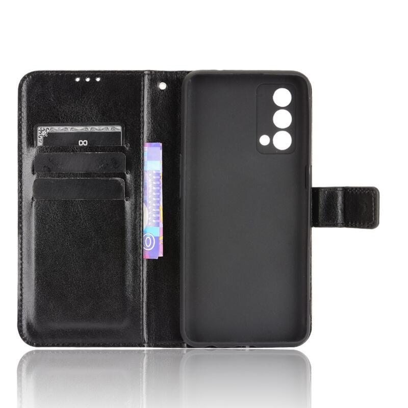 Őrült PU bőr pénztárca tok mobiltelefonhoz Realme GT Master - fekete