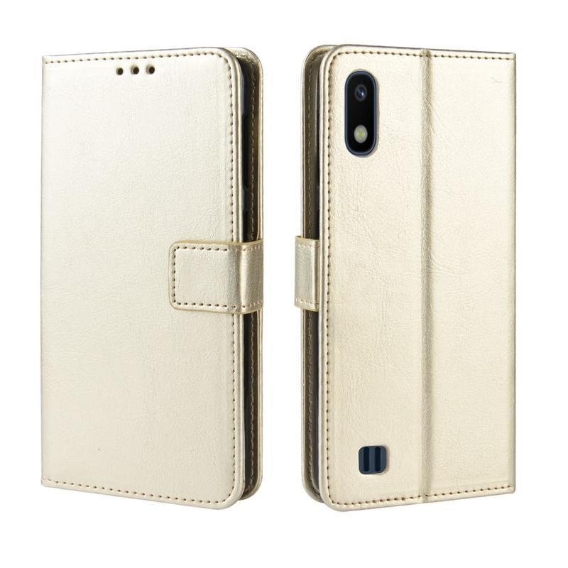 Őrült PU bőr pénztárca tok Samsung Galaxy A10 készülékhez - arany színben