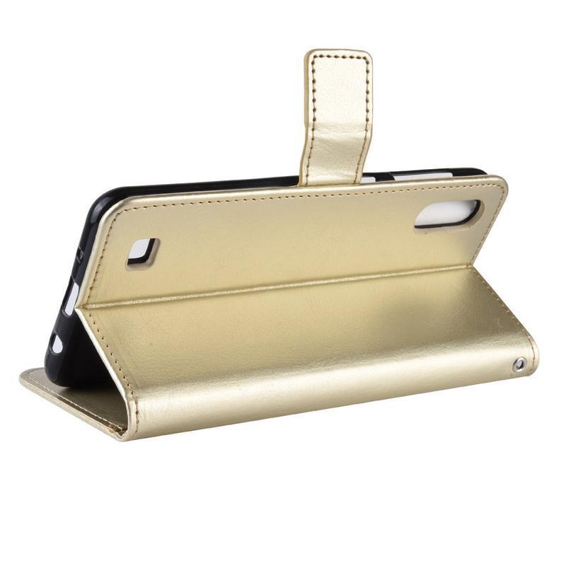 Őrült PU bőr pénztárca tok Samsung Galaxy A10 készülékhez - arany színben