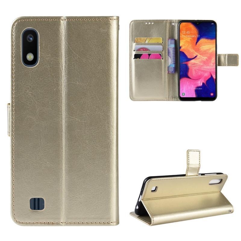 Őrült PU bőr pénztárca tok Samsung Galaxy A10 készülékhez - arany színben
