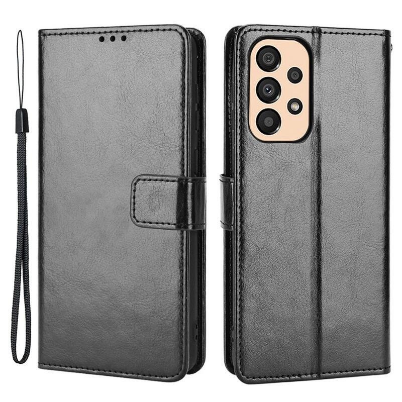 Őrült PU bőr pénztárca tok Samsung Galaxy M23 5G-hez - fekete