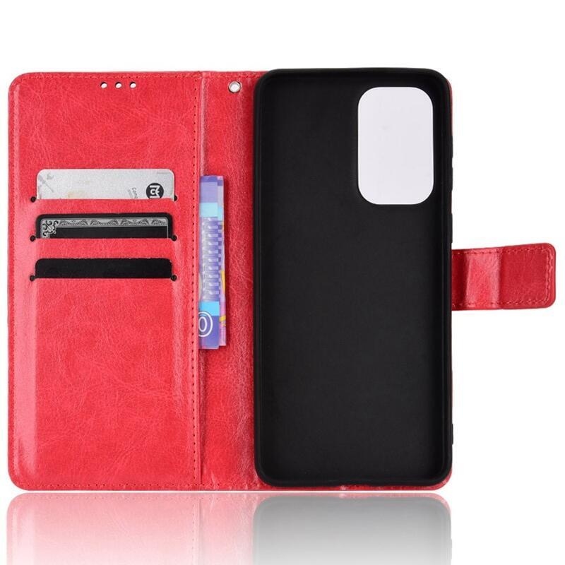 Őrült PU bőr pénztárca tok Samsung Galaxy M23 5G-hez - piros