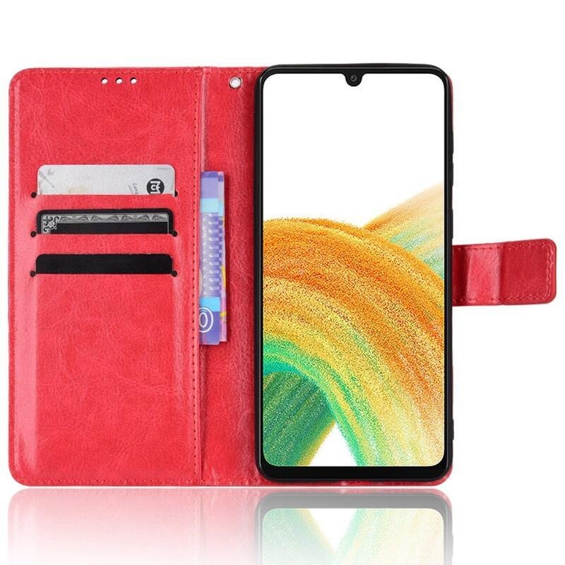 Őrült PU bőr pénztárca tok Samsung Galaxy M23 5G-hez - piros