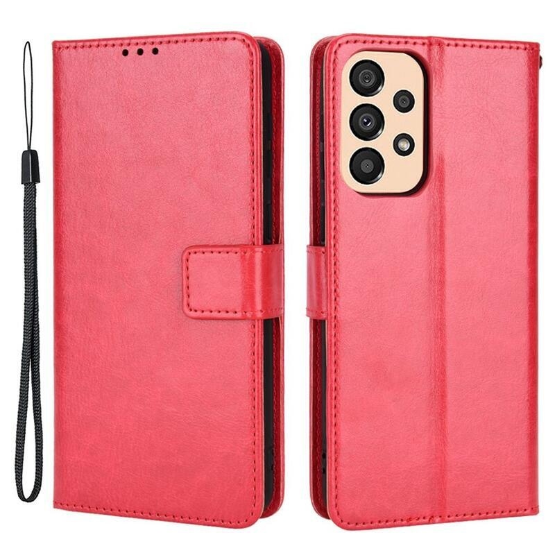 Őrült PU bőr pénztárca tok Samsung Galaxy M23 5G-hez - piros