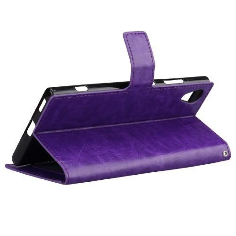 Őrült PU bőr pénztárca tok Sony Xperia XA1 Plus-hoz - lila