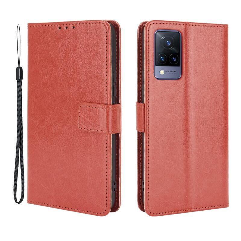 Őrült PU bőr pénztárca tok a Vivo V21 4G/5G-hez - barna