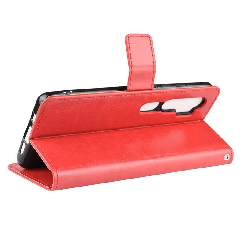 Őrült PU bőr pénztárca tok Xiaomi Mi Note 10 / Mi Note 10 Pro - piros