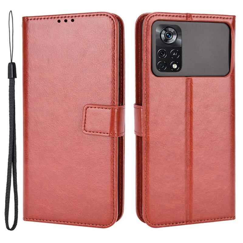 Őrült PU bőr pénztárca tok a Xiaomi Poco M4 Pro 4G-hez - barna