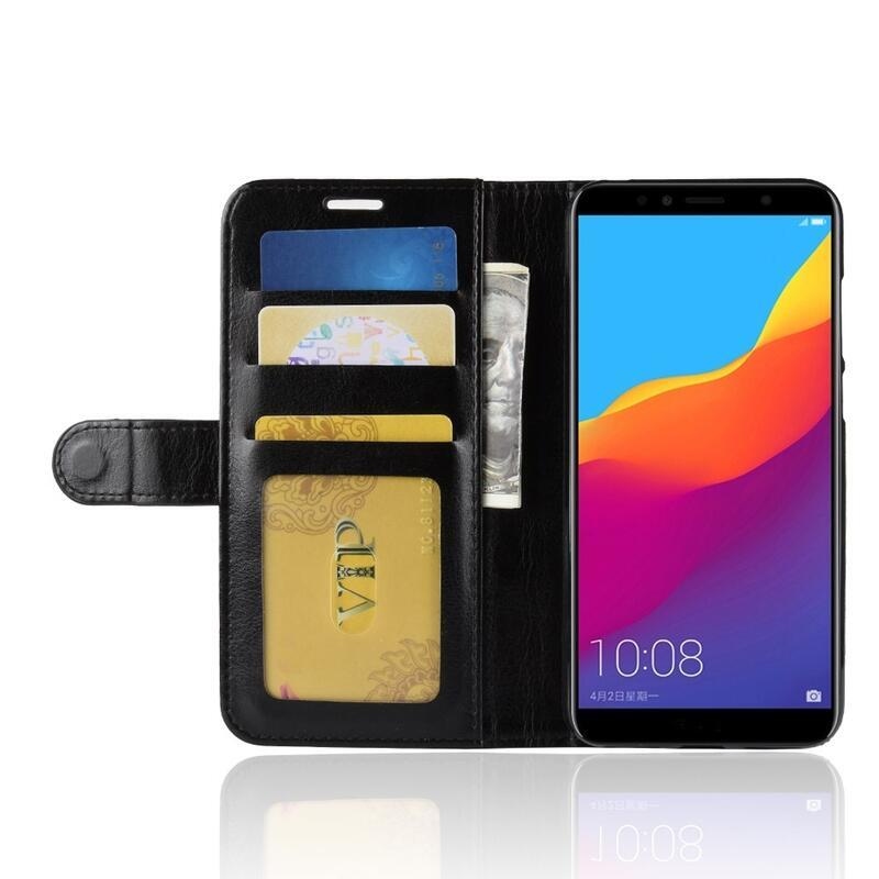 Őrült PU bőr pénztárca tok a Honor 7A-hoz - fekete