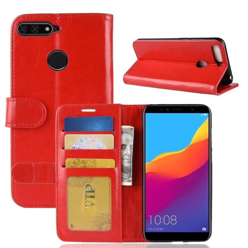 Őrült PU bőr pénztárca tok a Honor 7A-hoz - piros