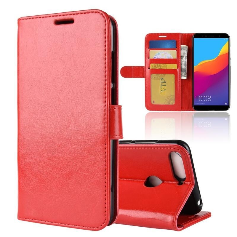 Őrült PU bőr pénztárca tok a Honor 7A-hoz - piros