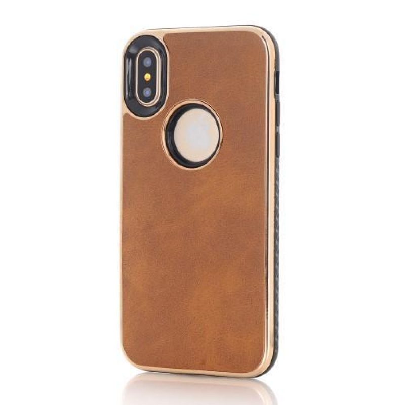 CrazyCloth tartós hibrid tok PU-bőr hátlappal iPhone X készülékhez - barna
