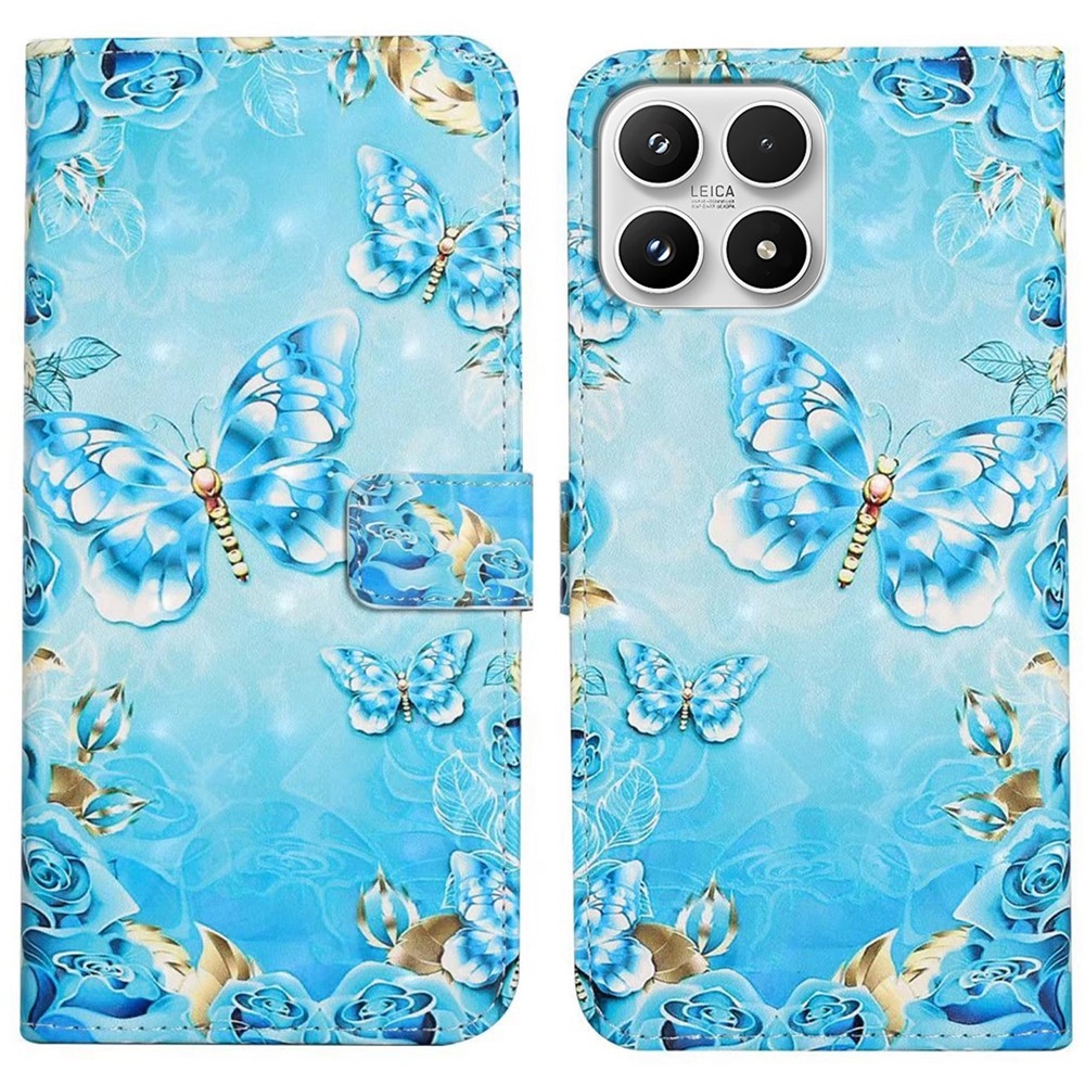 Kreatív pénztárca tok a Xiaomi 17 - kék és arany pillangókhoz