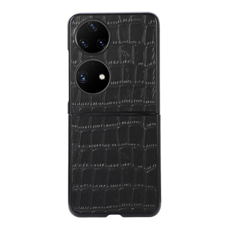 Műbőrrel bevont kroko műanyag borítás a Huawei P50 Pocket készülékhez - fekete