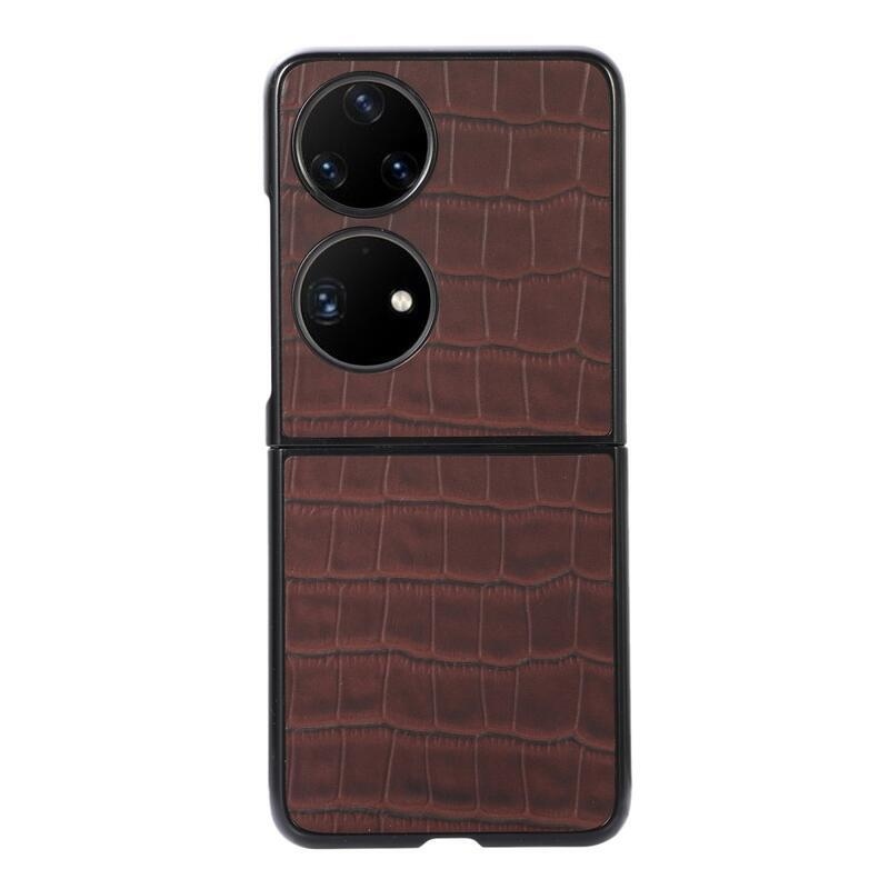 Műbőrrel borított kroko műanyag borítás a Huawei P50 Pocket készülékhez - barna