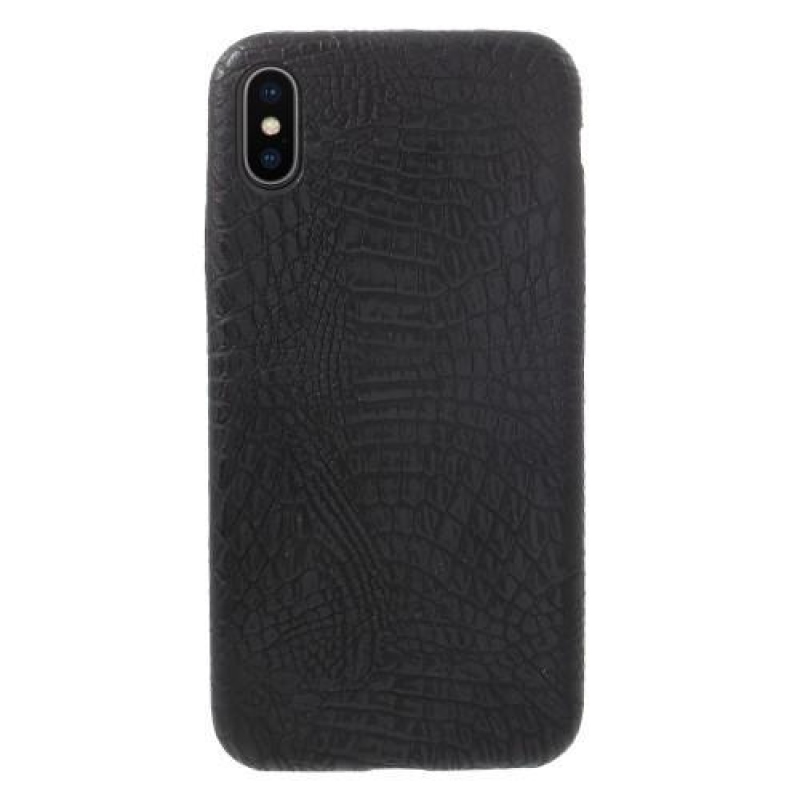 Krokó műanyag tok PU bőr hátlappal iPhone X készülékhez - fekete