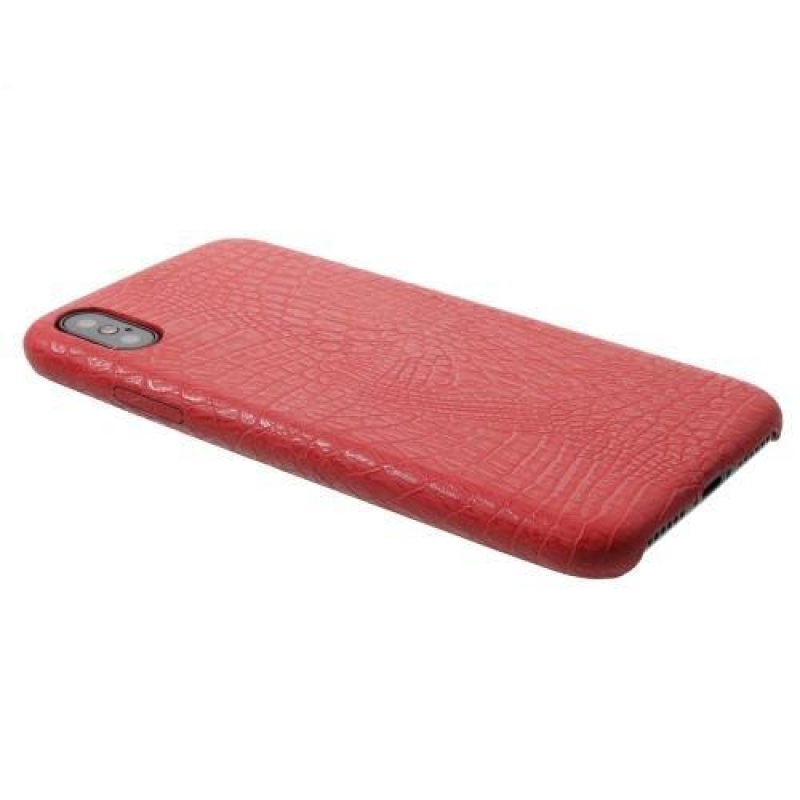 Krokó műanyag tok PU bőr hátlappal iPhone X készülékhez - piros