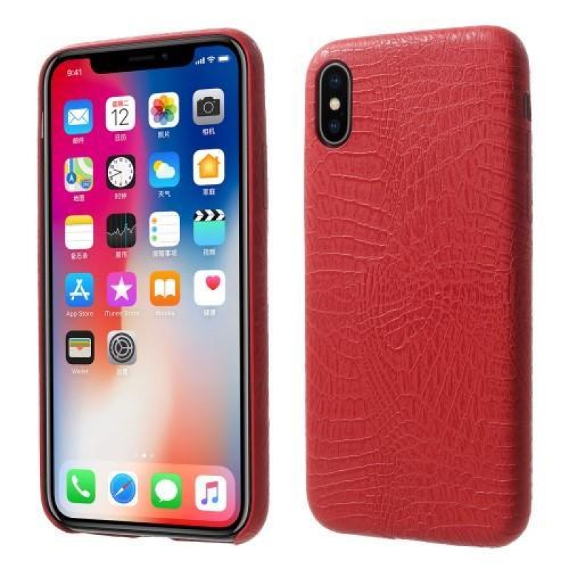 Krokó műanyag tok PU bőr hátlappal iPhone X készülékhez - piros