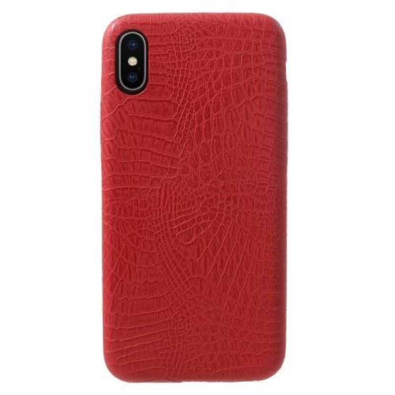 Krokó műanyag tok PU bőr hátlappal iPhone X készülékhez - piros