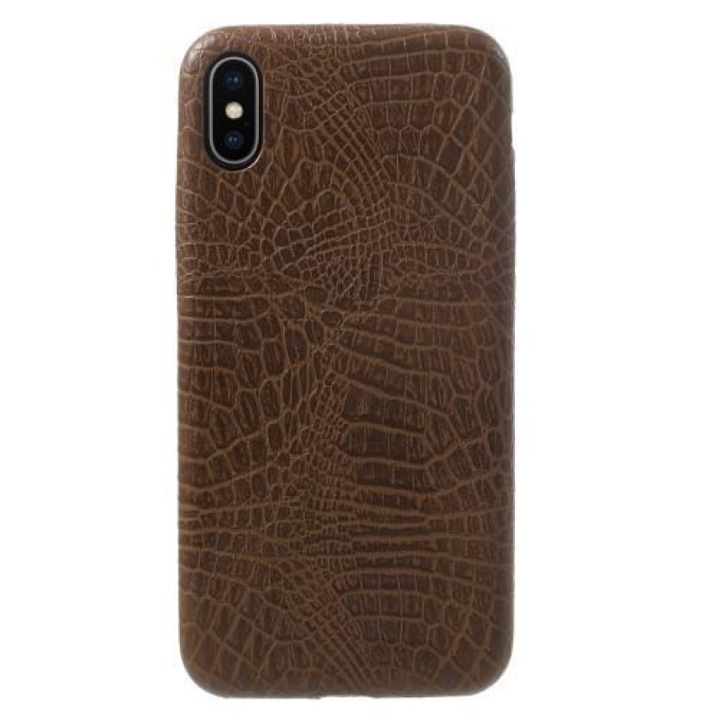 Krokó műanyag tok PU bőr hátlappal iPhone X készülékhez - kávé