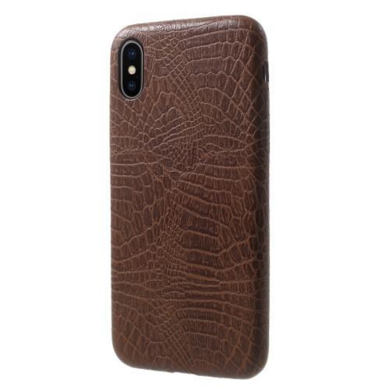 Krokó műanyag tok PU bőr hátlappal iPhone X készülékhez - kávé