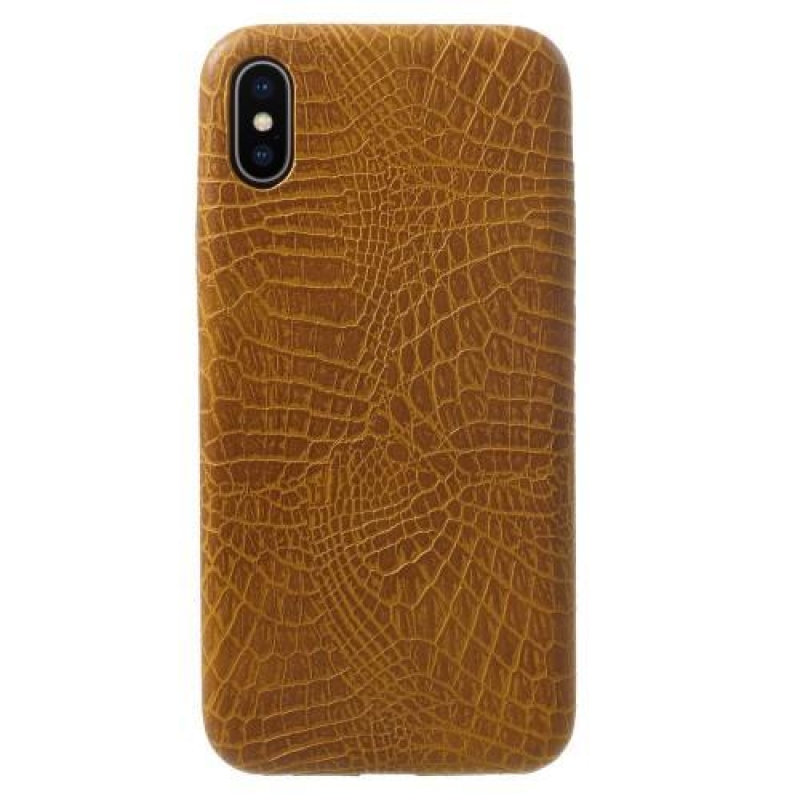 Krokó műanyag tok PU bőr hátlappal iPhone X készülékhez - barna
