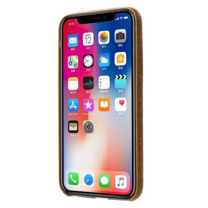 Krokó műanyag tok PU bőr hátlappal iPhone X készülékhez - barna