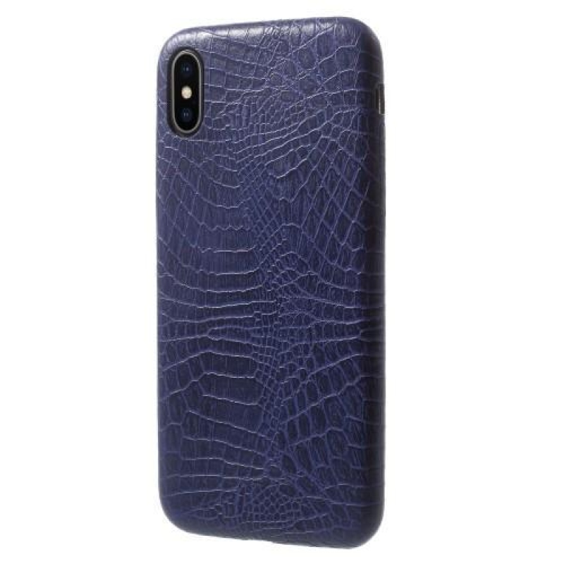 Krokó műanyag tok PU bőr hátlappal iPhone X készülékhez - kék