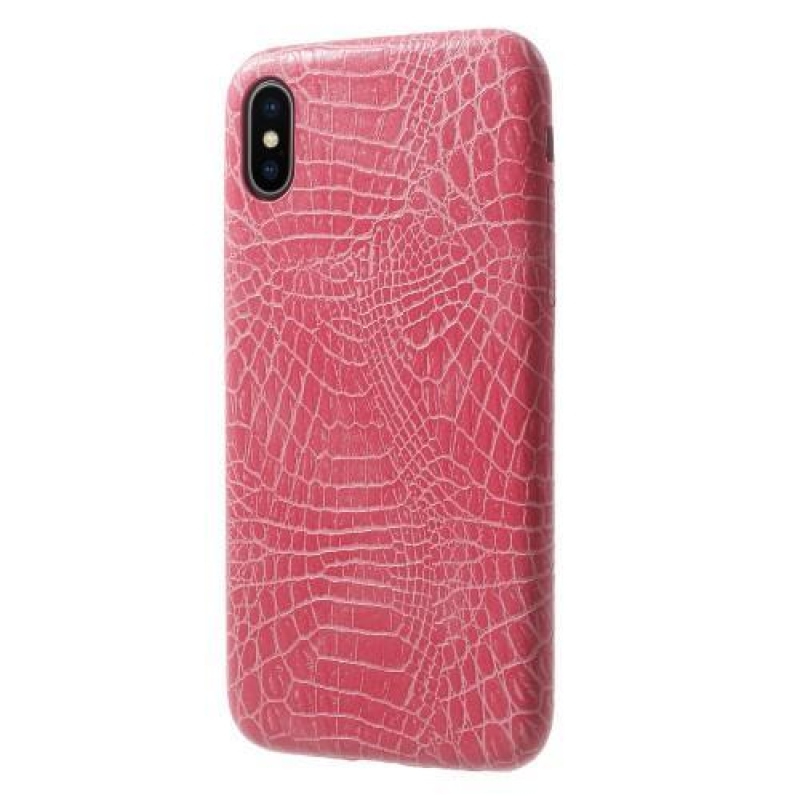 Krokó műanyag tok PU bőr hátlappal iPhone X készülékhez - rózsaszín